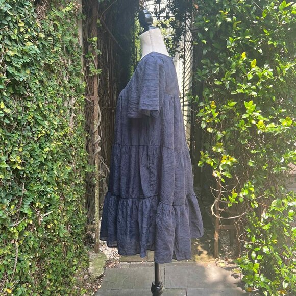 FRANCESCA’S Mi Ami Navy Babydoll Tiered Ruffled Lined Mini Dress Size S Boho - Picture 5 of 14